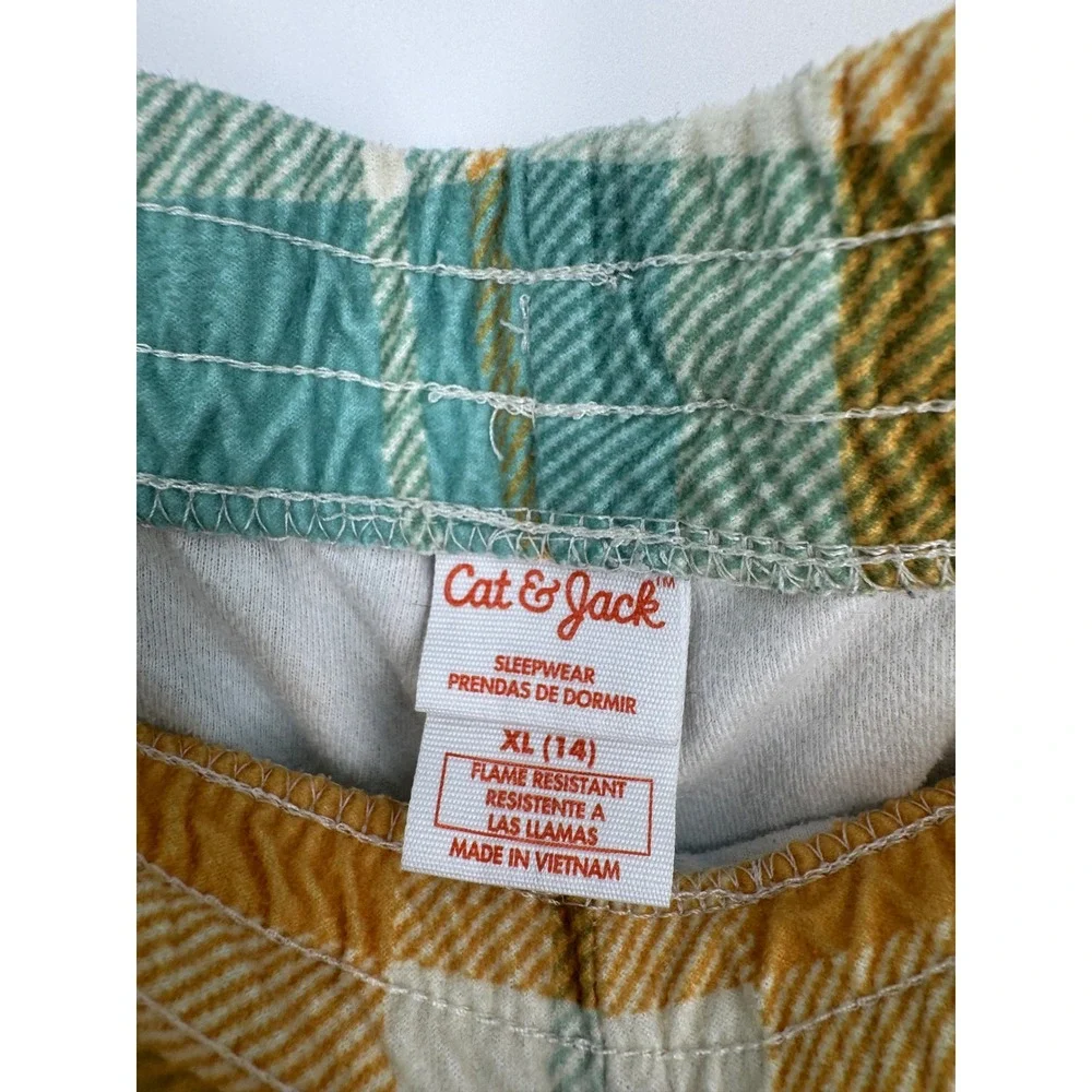 Cat & Jack Kids XL 14 Pajama Pants Teal Yellow Plaid Sleepwear Bottoms